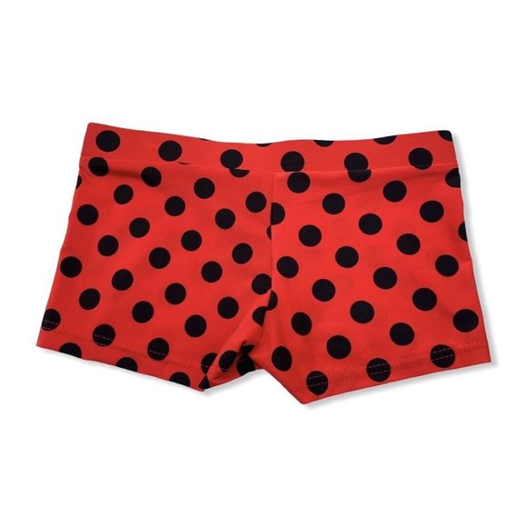 Womens Cheer Dance Boy Cut Hot Pants Black Red Polka Dots Low Rise Small New - Picture 2 of 7